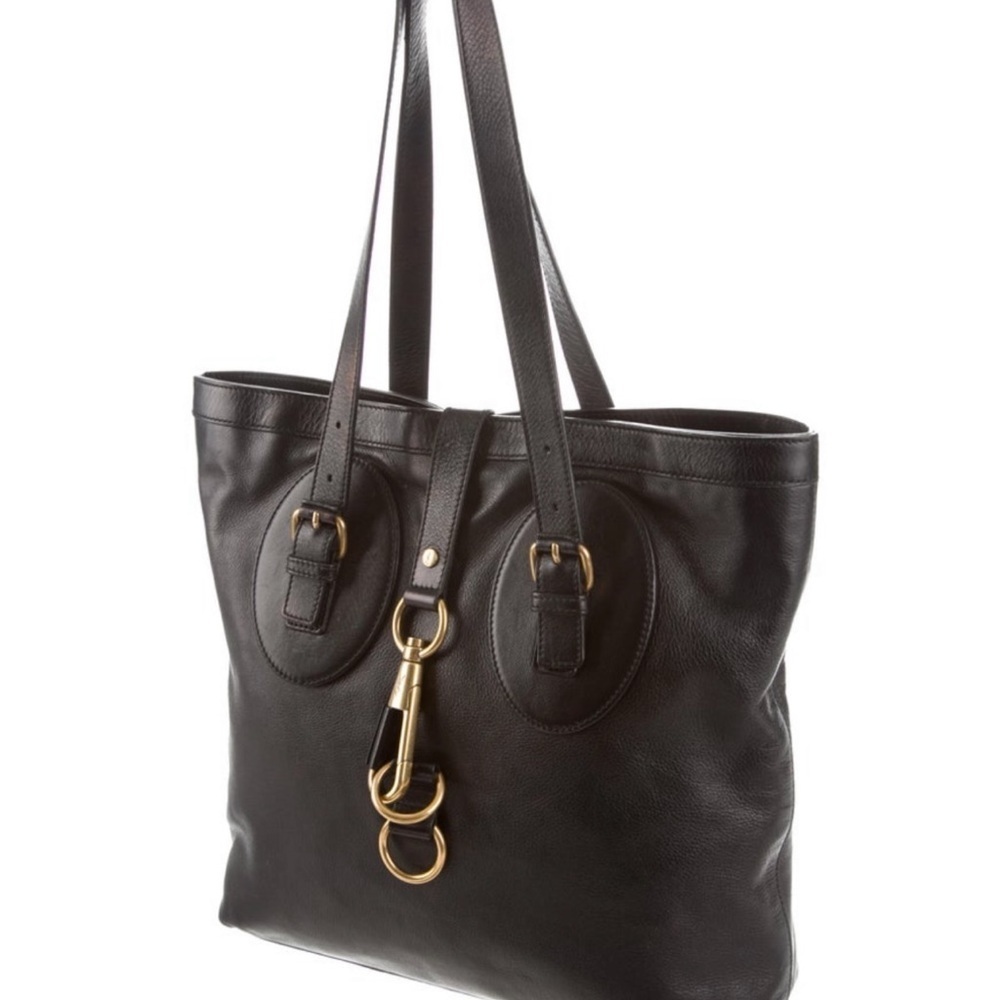Yves Saint Laurent Black Leather Tote with Gold Hardware